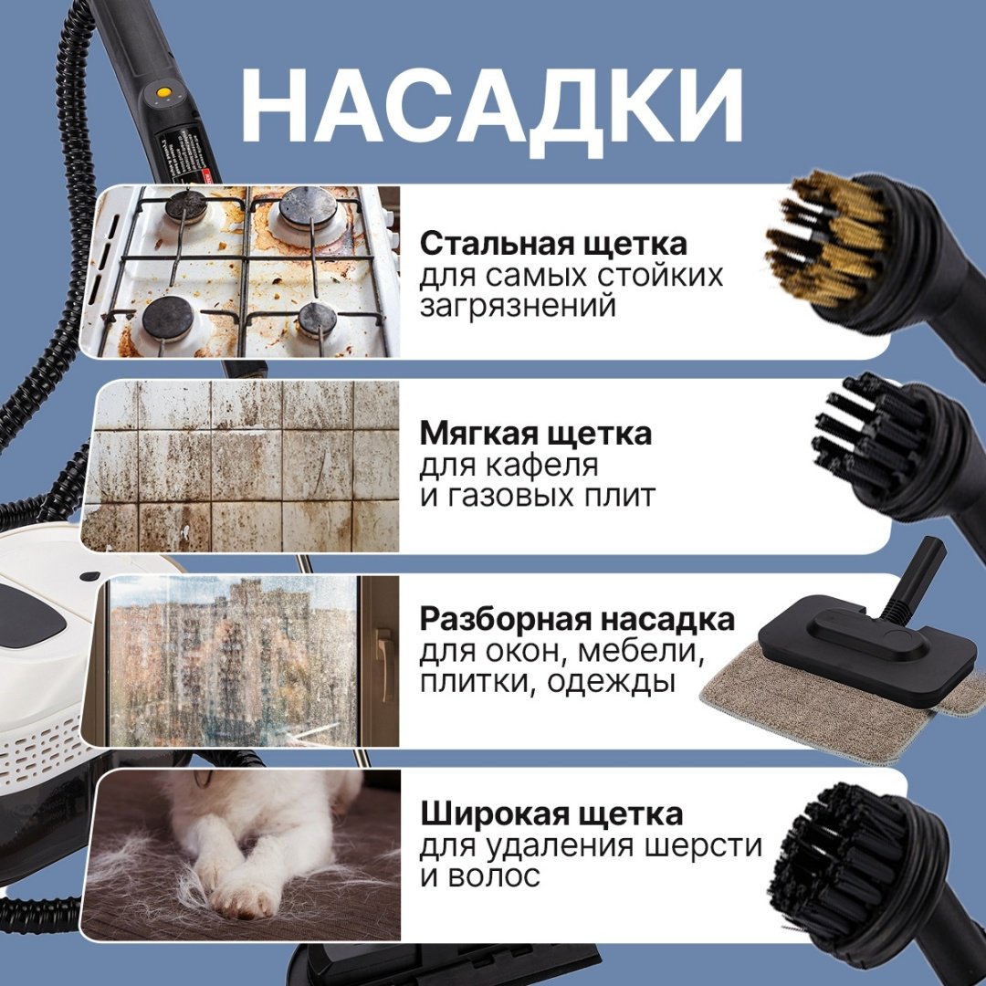 Пароочиститель для уборки White Wave 20 в 1 белый
