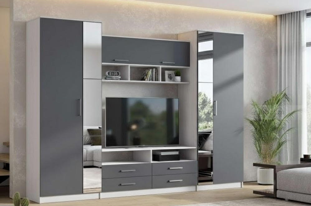 Стенка Астрид мебель Палермо 304.2х220х50.4см серый купить,NaN
