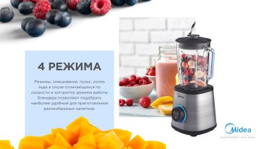Блендер Midea MJ-BL1501W серебристый - ForteMarket Блендер Midea MJ-BL1501W серебристый купить,0
