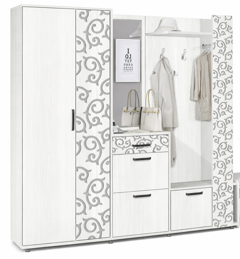 Комплект для прихожей Elegant Уют 200x42x205см бадяга светлый купить,NaN