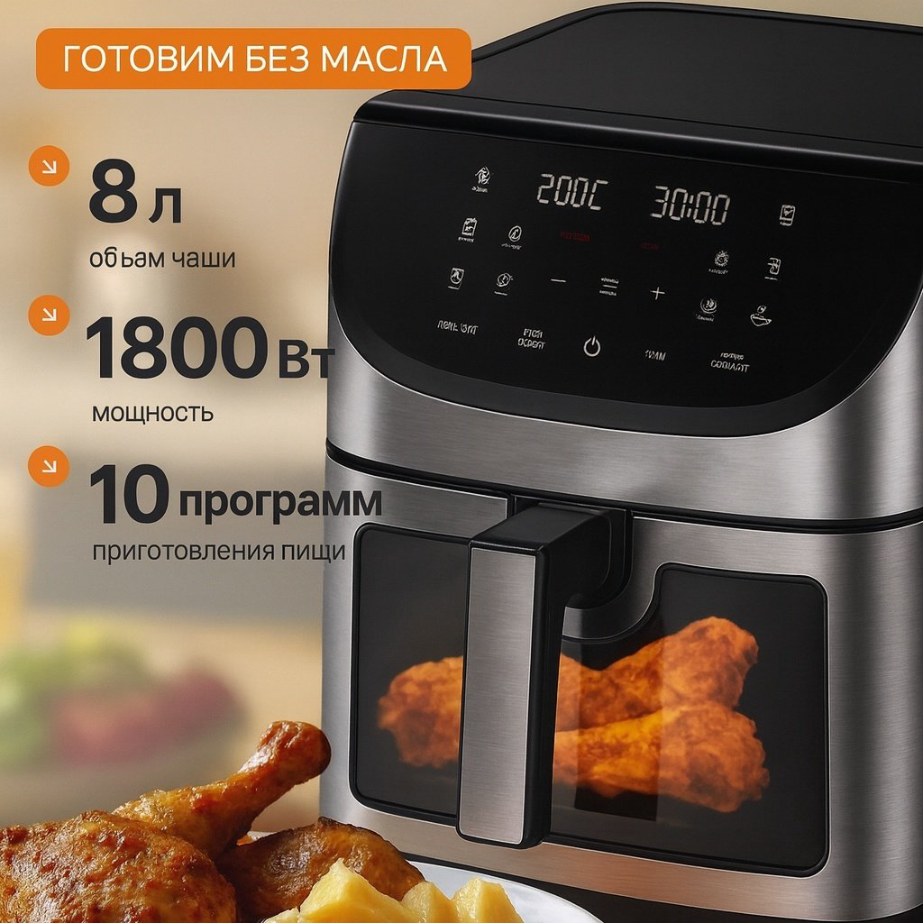 Аэрогриль White Wave WW-820S 8 л черный купить,NaN