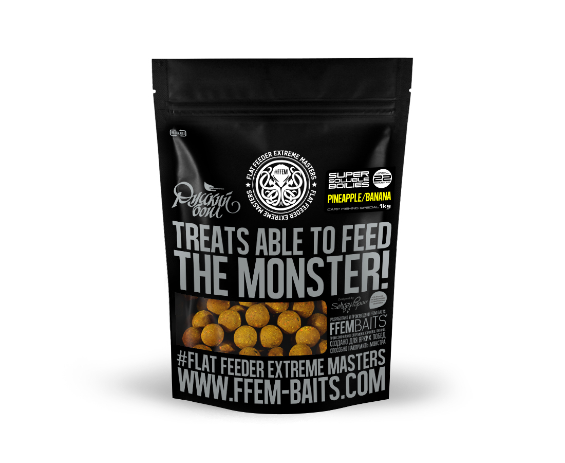 Бойлы растворимые FFEM Soluble Boilies Pineapple Banana 22 мм 1 кг купить,NaN