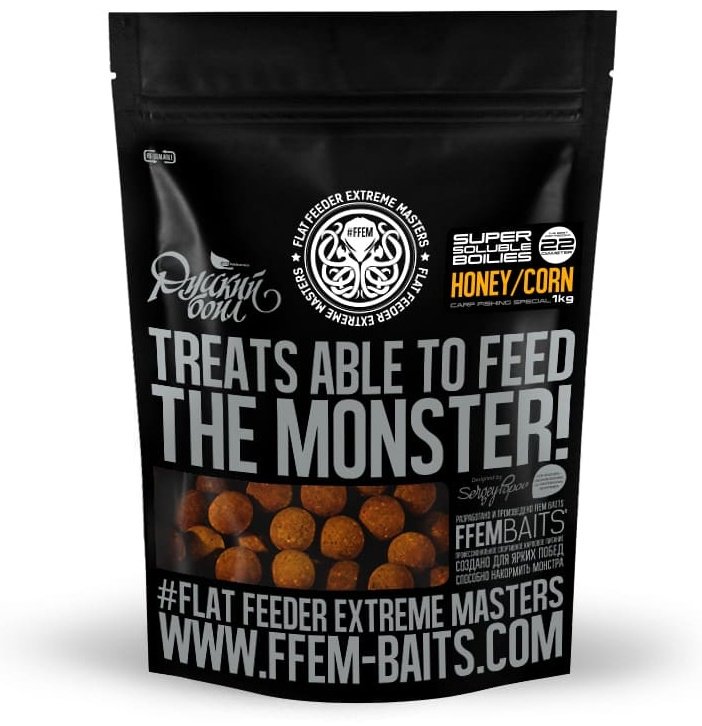 Прикормка FFEM SBH-221 Soluble Boilies 22 mm honey corn 1 кг купить,NaN