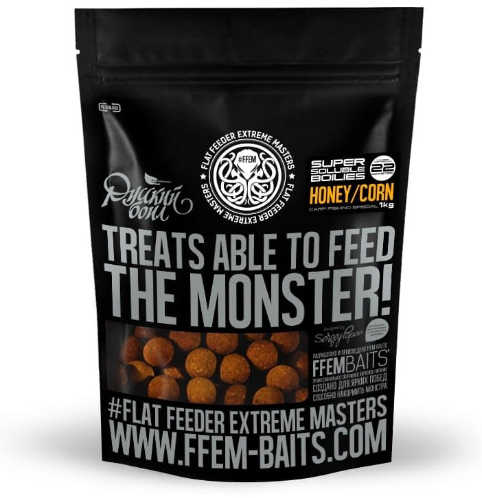 Прикормка FFEM SBH-221 Soluble Boilies 22 mm honey corn 1 кг купить,NaN