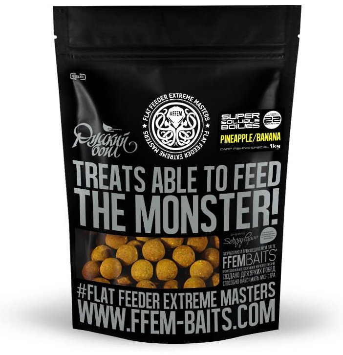 Прикормка FFEM SBB-221 Soluble Boilies 22 mm Pineapple + Banana Pineapple + Banana 1 кг купить,NaN