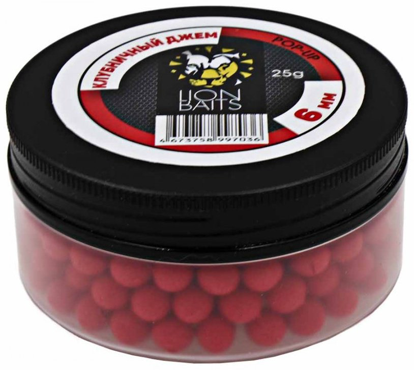 Прикормка Lion Baits Бойлы Pop-Up 6мм 25гр LB-002956 Клубничный джем 0.025 кг