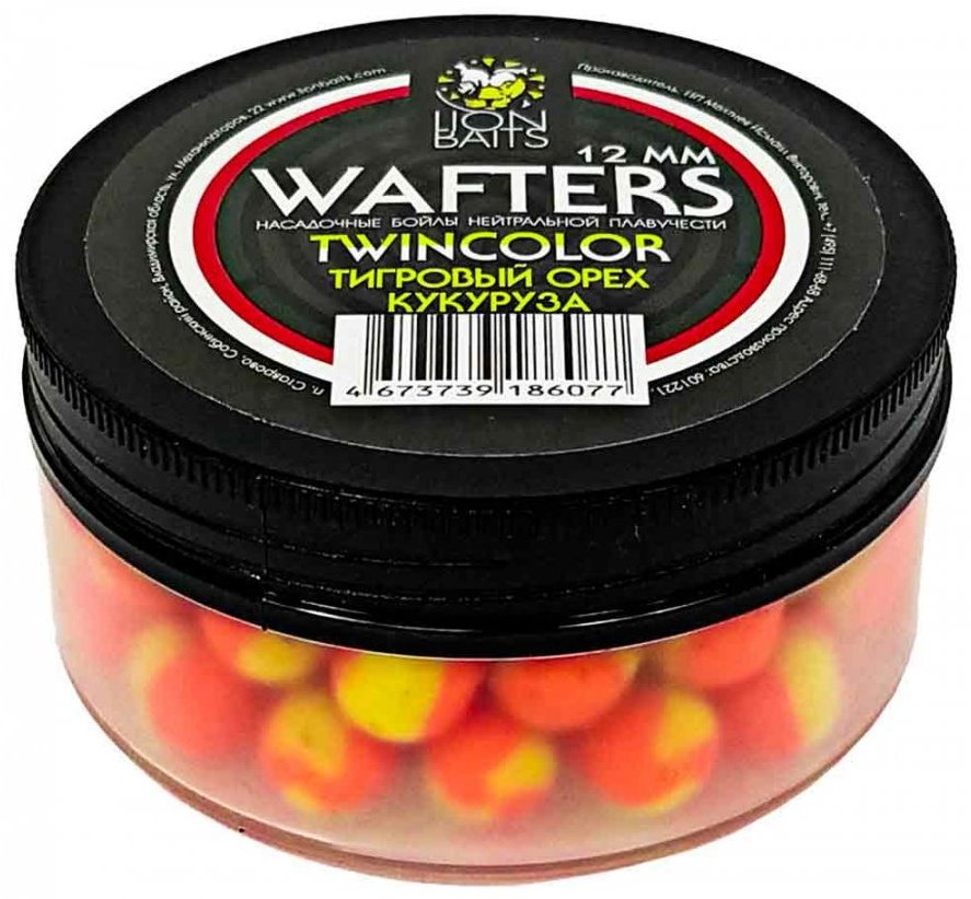 Прикормка Lion Baits Бойлы Wafters двухцветные 12мм 40гр LB-004023 Тигровый орех-Кукуруза 0.04 кг купить,NaN