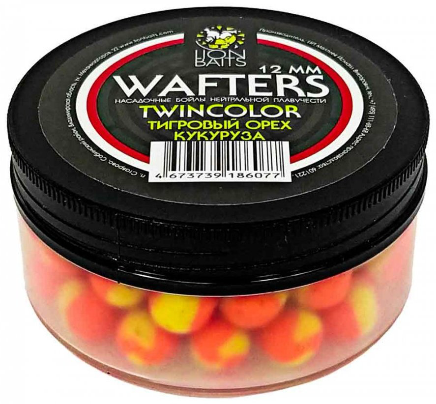 Прикормка Lion Baits Бойлы Wafters двухцветные 12мм 40гр LB-004023 Тигровый орех-Кукуруза 0.04 кг купить,NaN