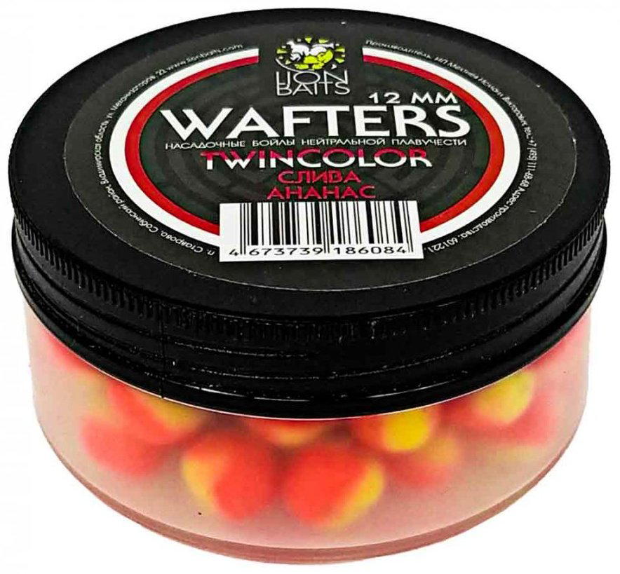 Прикормка Lion Baits Бойлы Wafters двухцветные 12мм 40гр LB-004030 Слива-Ананас 0.04 кг купить,NaN