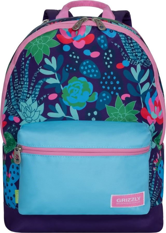 Рюкзак Grizzly Кактусы с цветами 41 х 30 х 40см синий купить,NaN