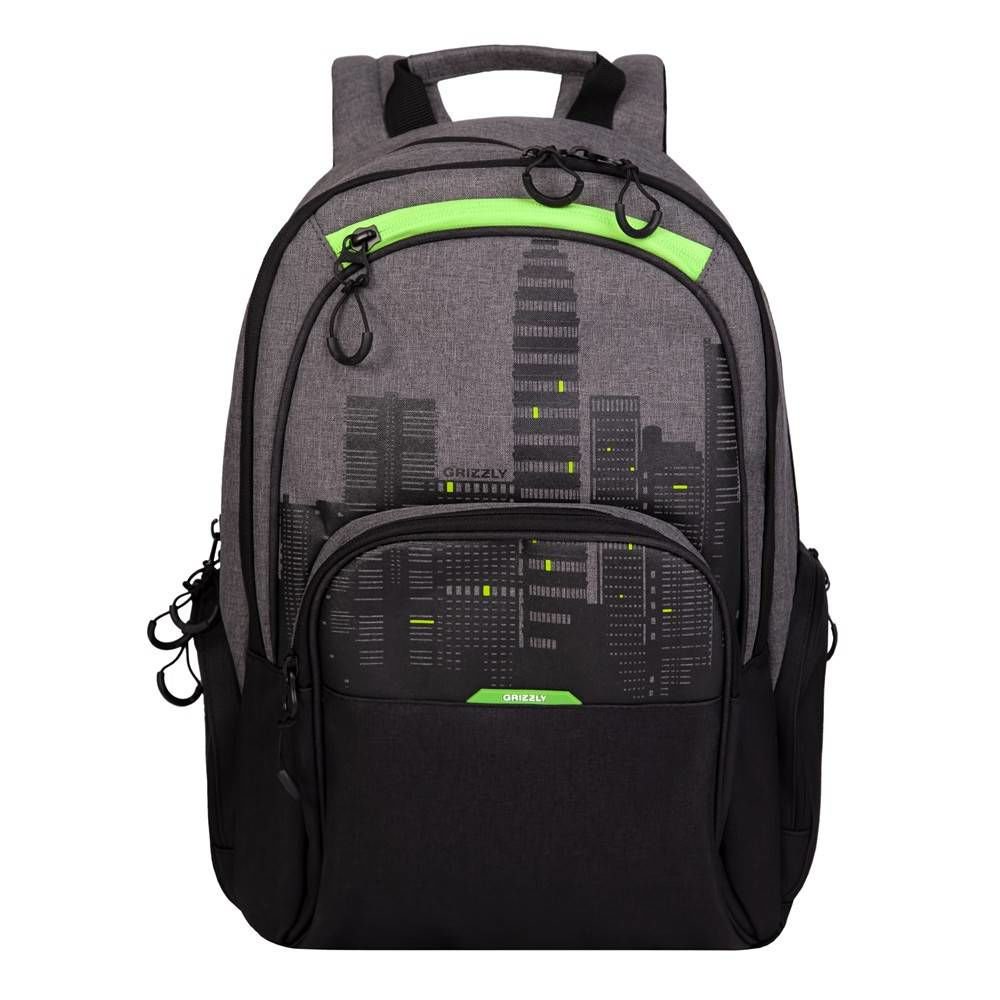  Рюкзак Grizzly Город 30х42х22см черно-салатовый купить,NaN
