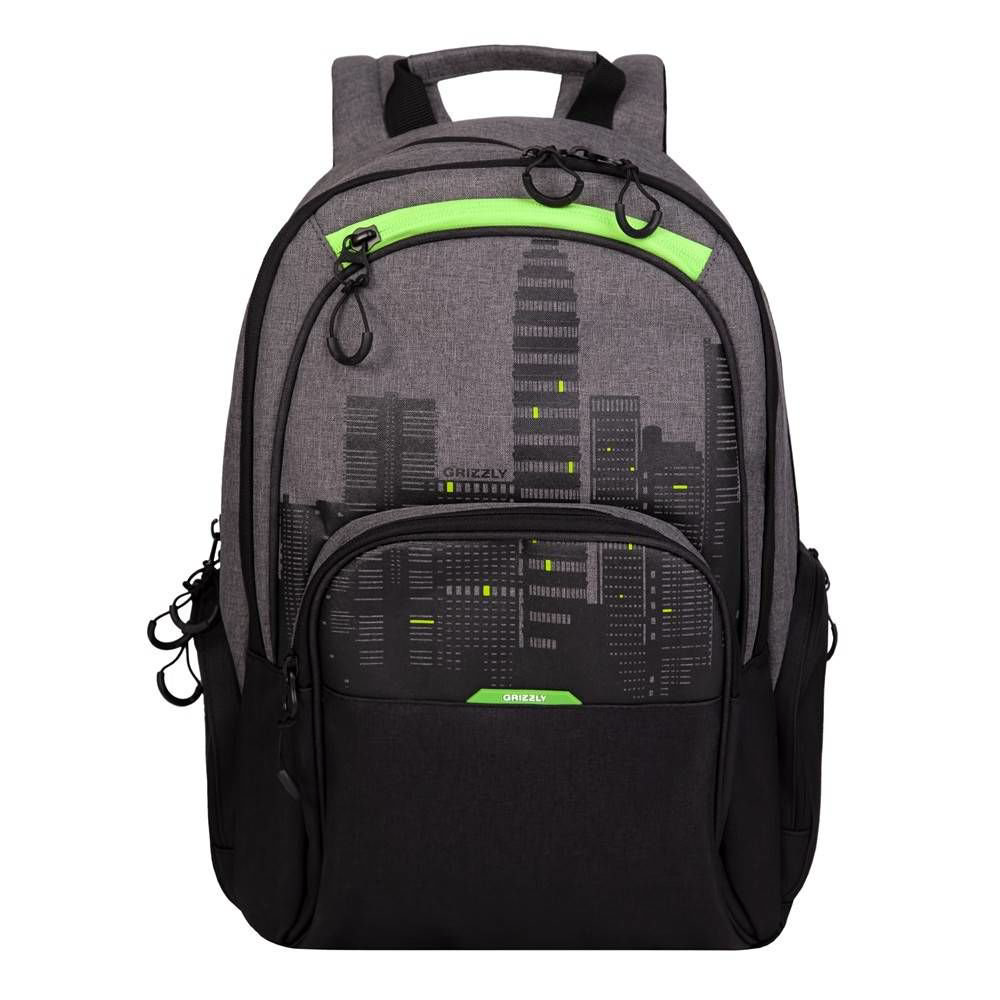  Рюкзак Grizzly Город 30х42х22см черно-салатовый купить,NaN