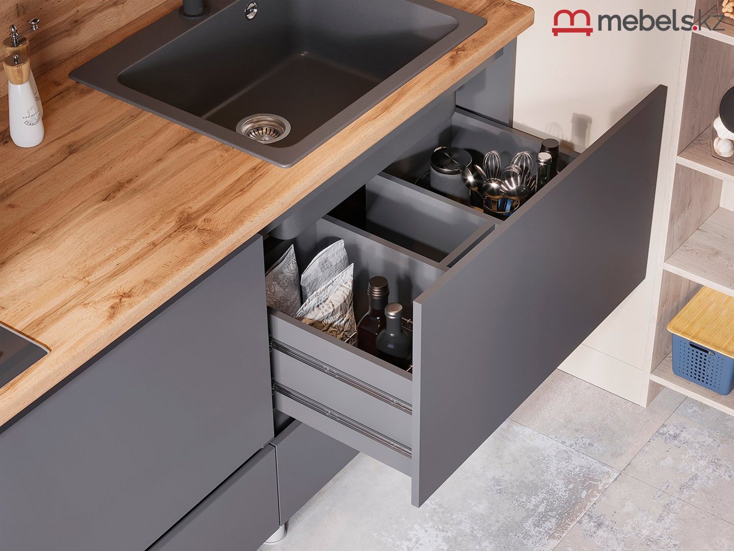 Кухонный гарнитур Mebels.kz , 170x190х60 см, ЛДСП, серый, коричневый купить,NaN