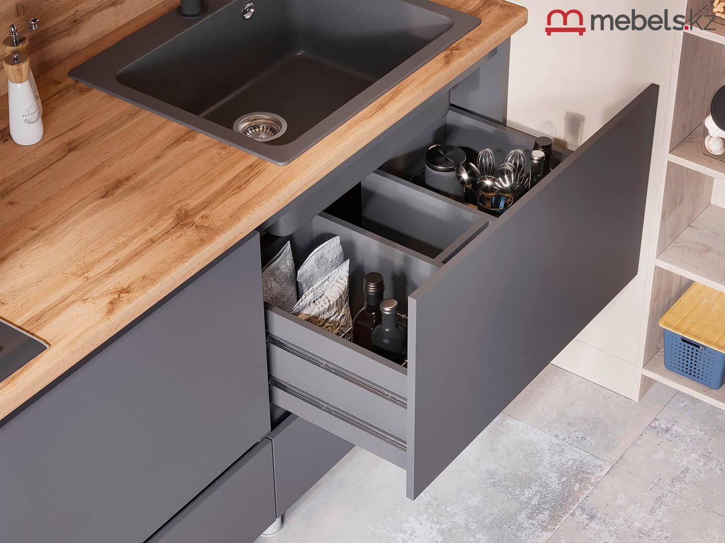 Кухонный гарнитур Mebels.kz , 170x190х60 см, ЛДСП, серый, коричневый купить,NaN
