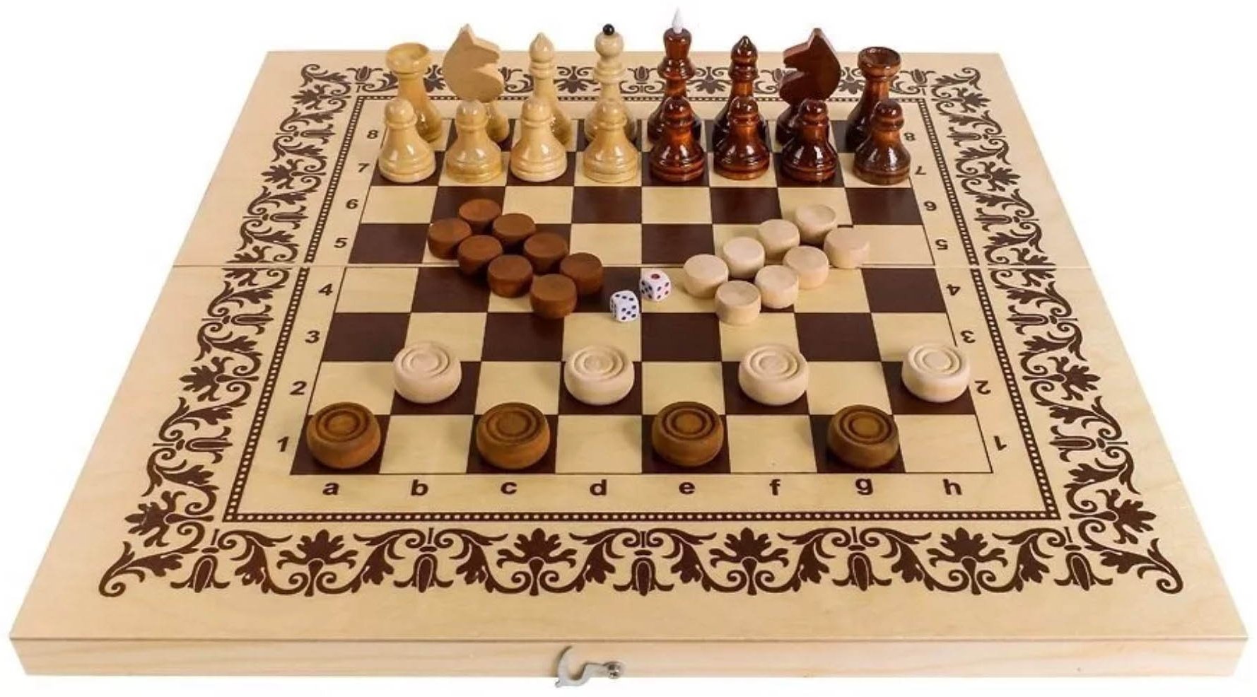 Нарды и шашки 3 в 1, шахматы Орловская Ладья дерево 40.5x40.5 см