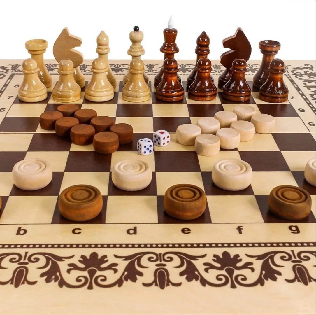Нарды и шашки 3 в 1, шахматы Орловская Ладья дерево 40.5x40.5 см