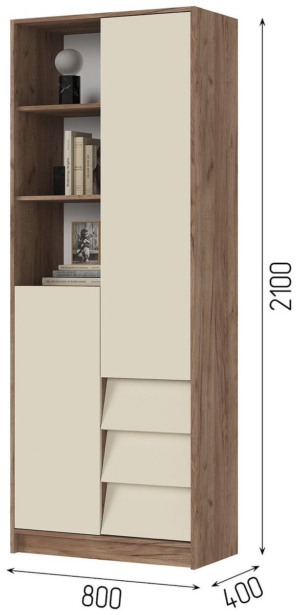 Шкаф-пенал Стендмебель Рейн, 80x210х40 см, белый, светло-коричневый купить,NaN