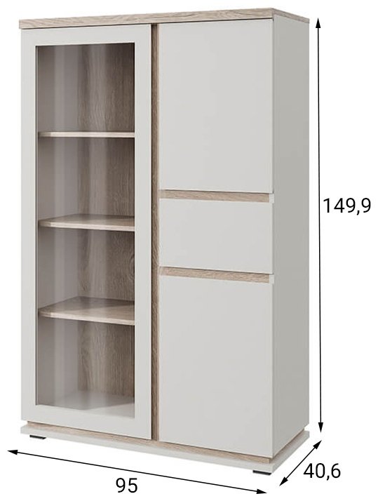 Шкаф-витрина АНРЭКС напольный Лима 1V2D1S 149.9х95х40.6 см купить,NaN