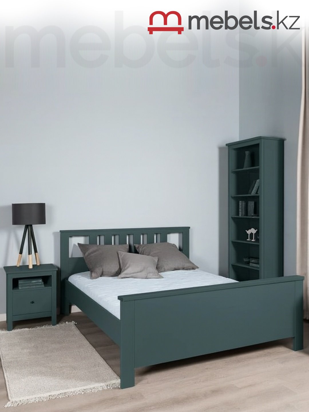 Кровать Mebels.kz HEMNES двуспальная, 160x200 см (без матраса, без подъёмного механизма) бирюзовый купить,NaN