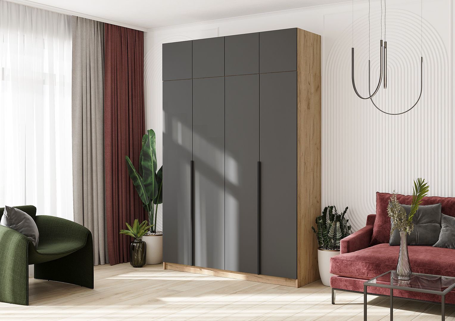 Распашной шкаф Стендмебель Лион, 160x240х55 см, серый, золотой купить,NaN