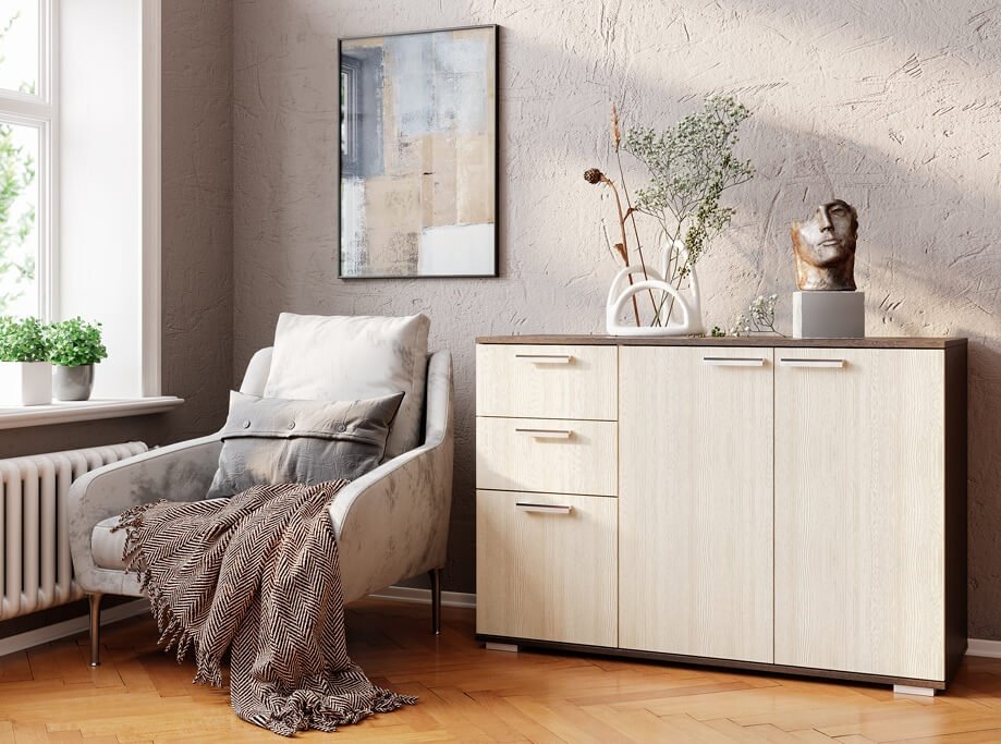 Комод BTS Стандарт 3, 120x46x83 см, коричневый, бежевый купить,NaN