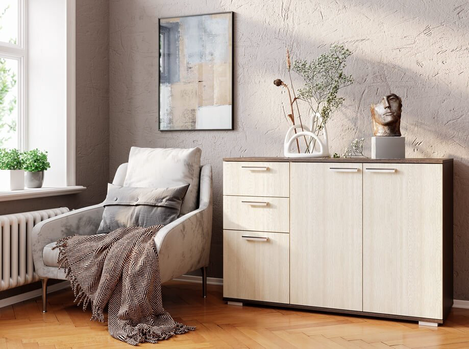 Комод BTS Стандарт 3, 120x46x83 см, коричневый, бежевый купить,NaN