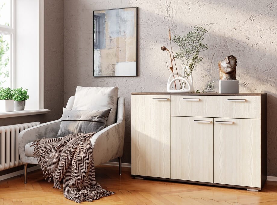 Комод BTS Стандарт 4 NEW, 120x46x83 см, коричневый, бежевый купить,NaN