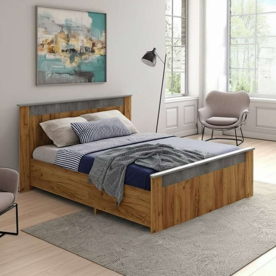 Кровать BTS Франк MGC12420 двуспальная, 160x200 см (с матрасом, без подъёмного механизма) серый, коричневый купить,NaN
