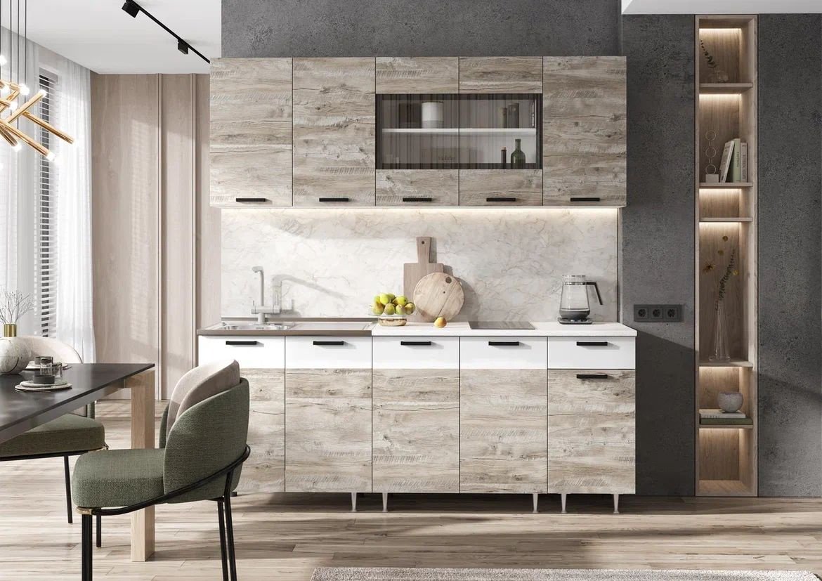 Кухонный гарнитур МИФ , 180x210х60 см, ЛДСП, белый, серый купить,NaN