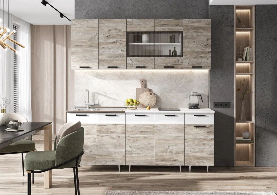 Кухонный гарнитур МИФ , 180x210х60 см, ЛДСП, белый, серый купить,NaN