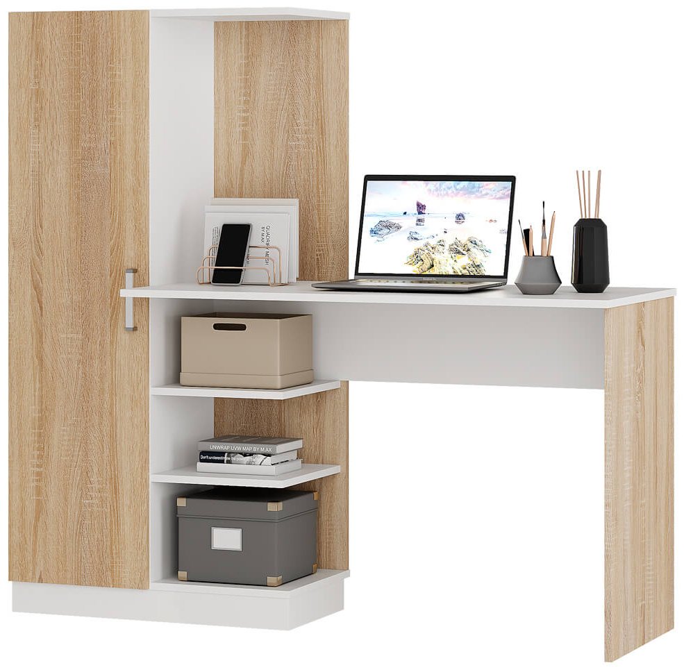 Стол компьютерный BTS Бейсик, 145х50.2x135 см, белый, светло-коричневый купить,NaN