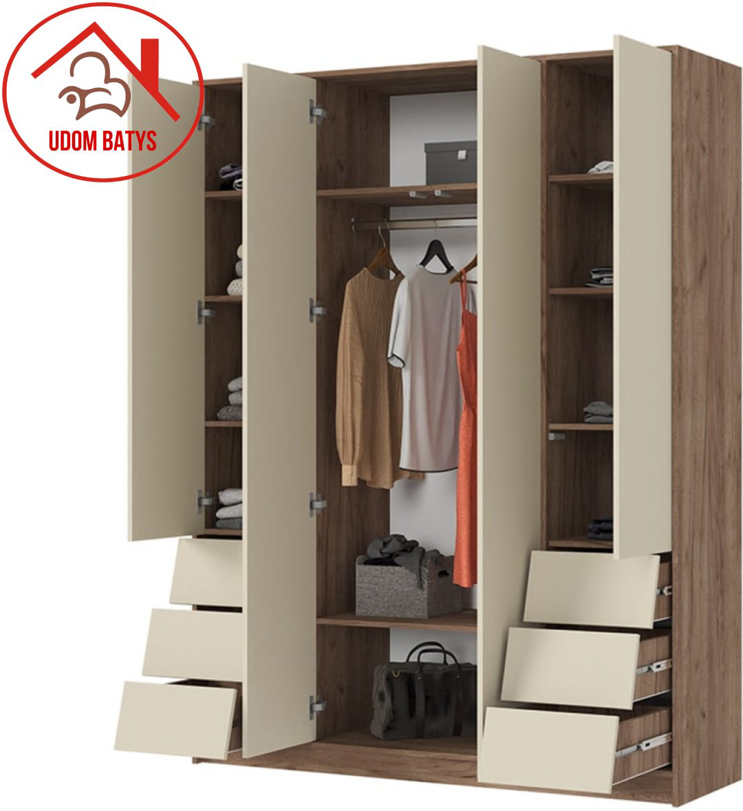 Распашной шкаф UDOM BATYS Рейн ШК03, 160x210х50 см, коричневый, бежевый купить,NaN