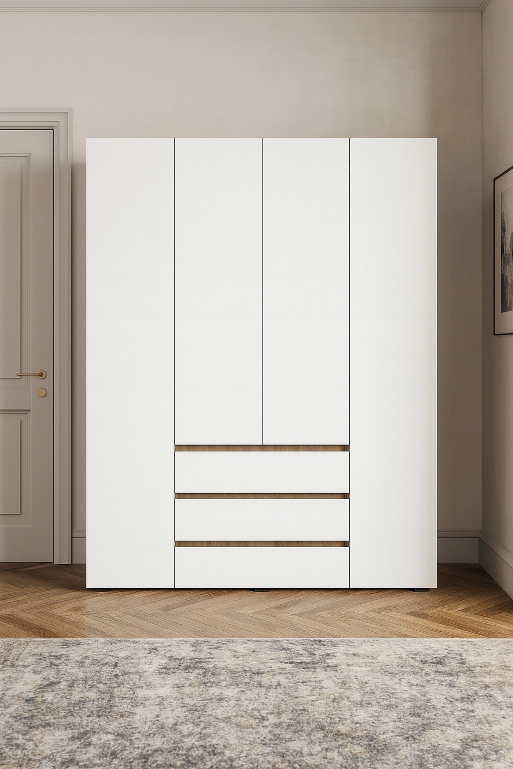 Распашной шкаф Хелен, 160x210х46 см, белый, золотой купить,NaN