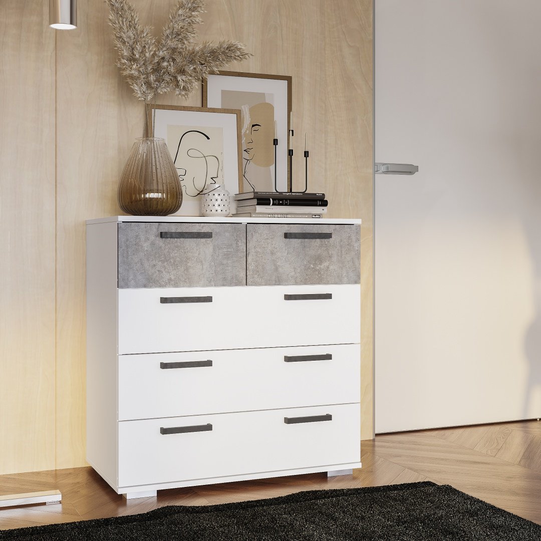 Комод BTS Стандарт 5, 80x46x82 см, белый, темно-серый купить,NaN