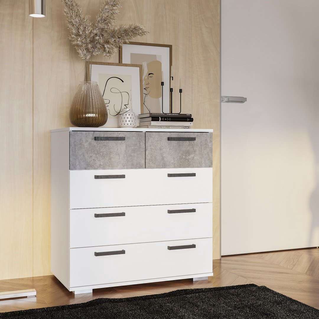 Комод BTS Стандарт 5, 80x46x82 см, белый, темно-серый купить,NaN