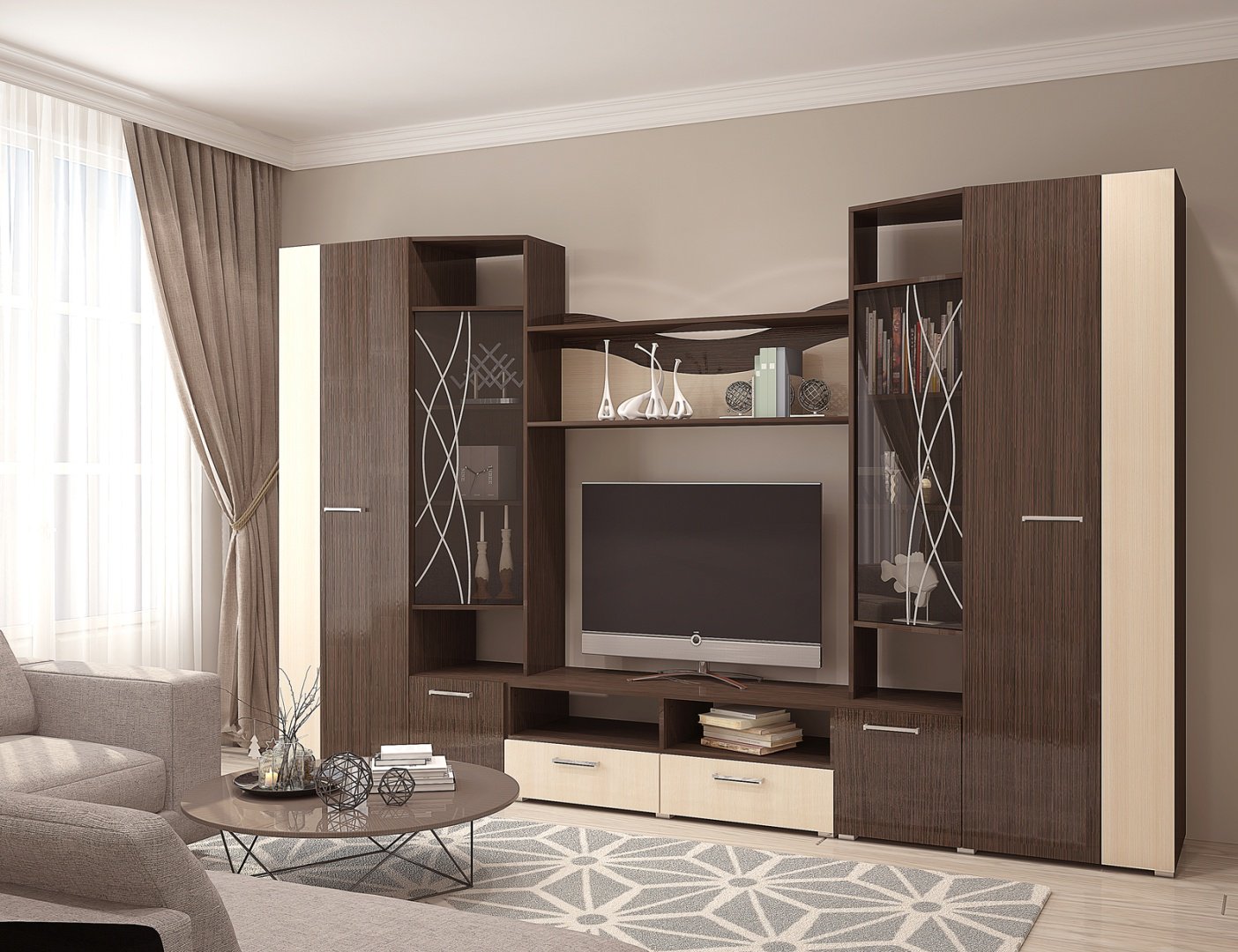 Стенка Горизонт Гамма 320х202х46 см, коричневый, бежевый купить,NaN