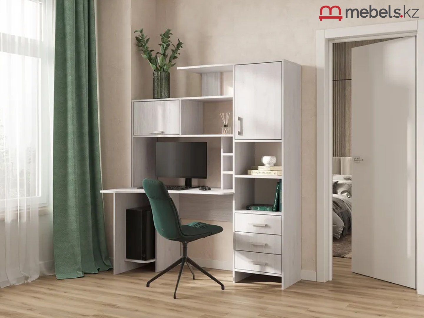 Стол компьютерный с надстройкой Mebels.kz 487045319, 150х82x182 см, светло серый купить,NaN