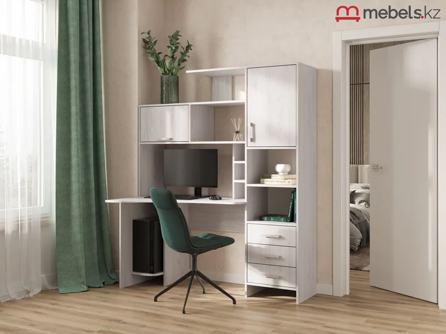 Стол компьютерный с надстройкой Mebels.kz 487045319, 150х82x182 см, светло серый купить,NaN