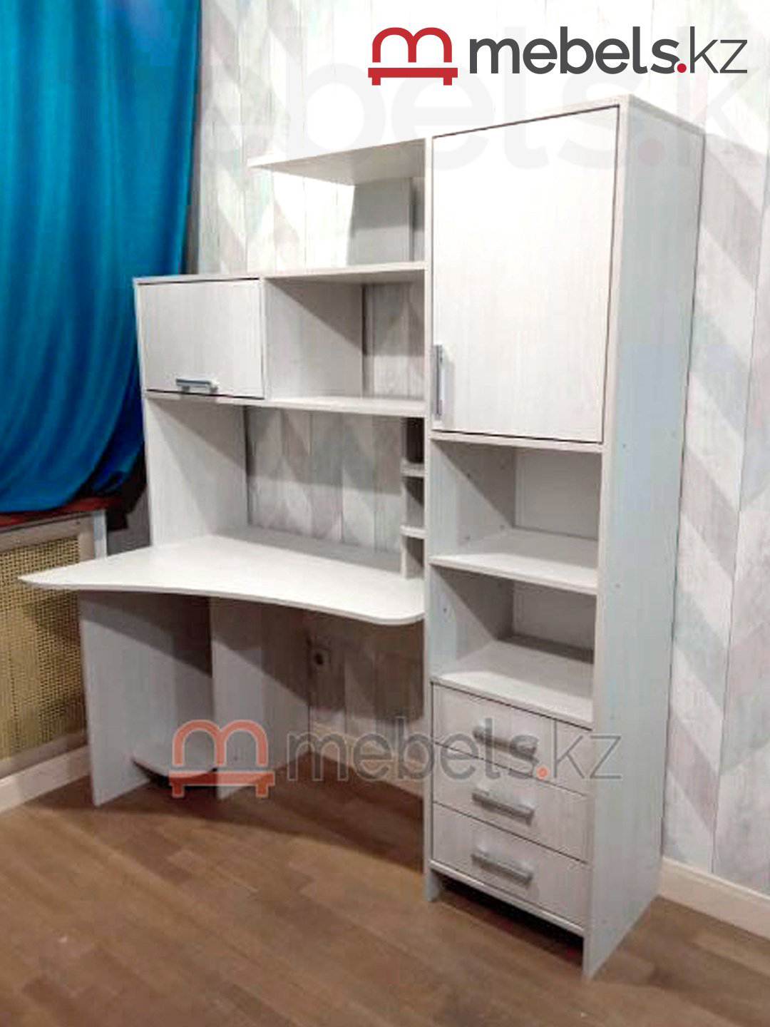 Стол компьютерный с надстройкой Mebels.kz 487045319, 150х82x182 см, светло серый купить,NaN