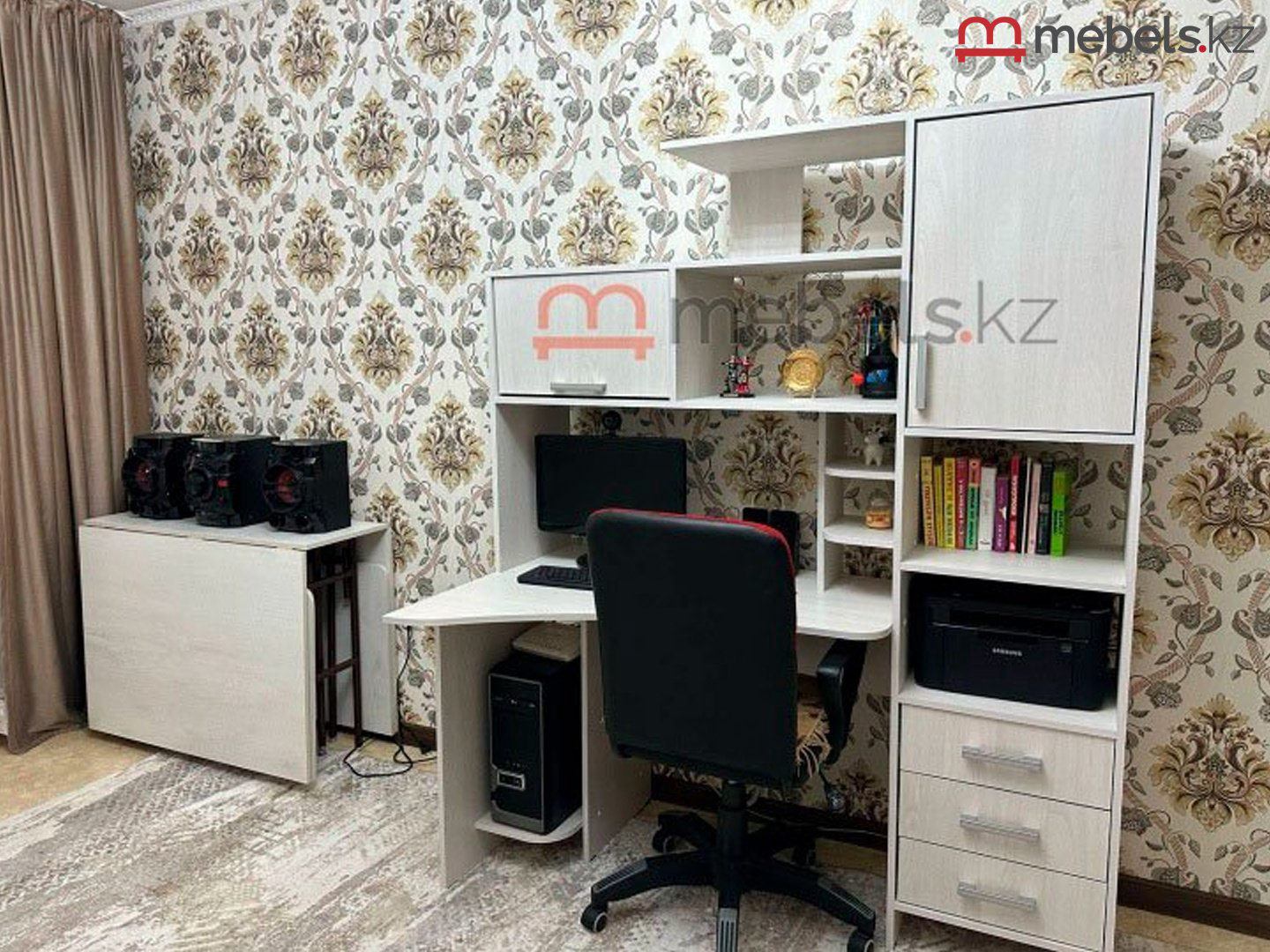Стол компьютерный с надстройкой Mebels.kz 487045319, 150х82x182 см, светло серый купить,NaN