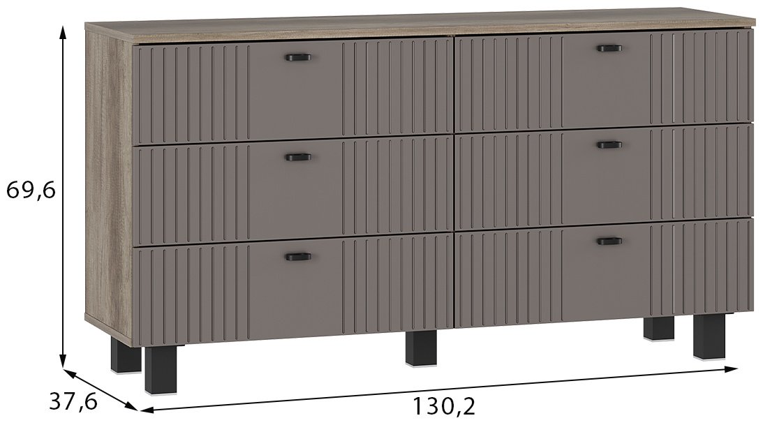 Комод BTS Олива, 130.2x37.6x69.6 см, светло серый, светло-коричневый купить,NaN