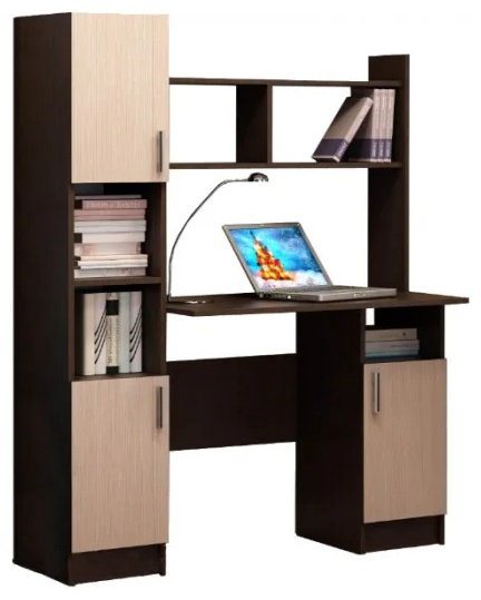 Стол компьютерный с надстройкой Памир Памир, 123х57x160 см, коричневый, темно-коричневый купить,NaN