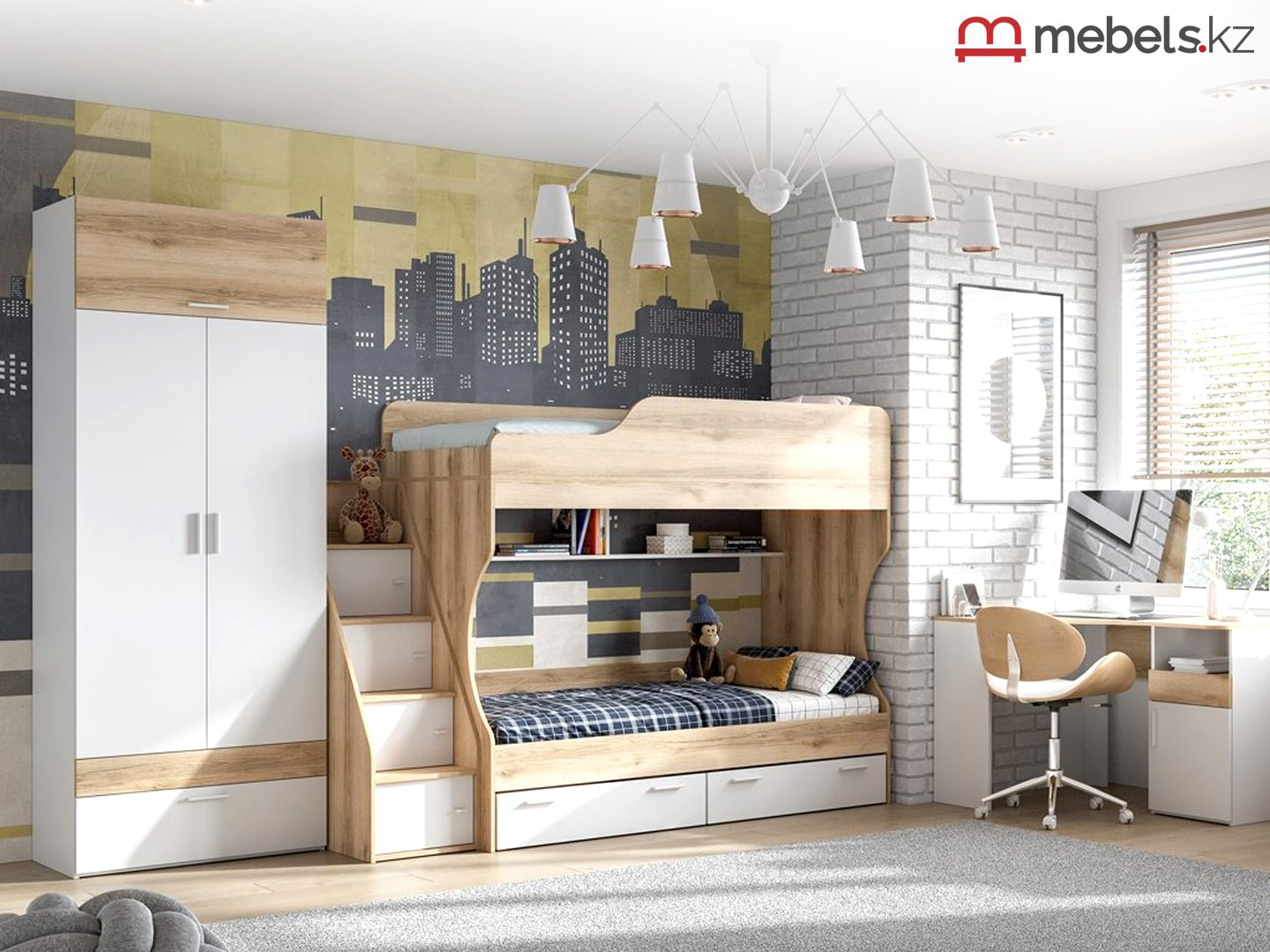 Комплект Mebels.kz Геометрия белый, коричневый купить,NaN