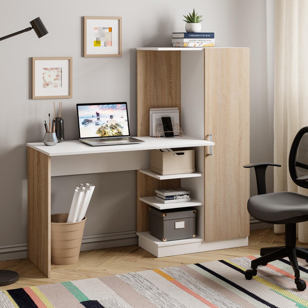 Стол компьютерный BTS Бейсик, 145х50.2x135 см, белый, бежевый купить,NaN