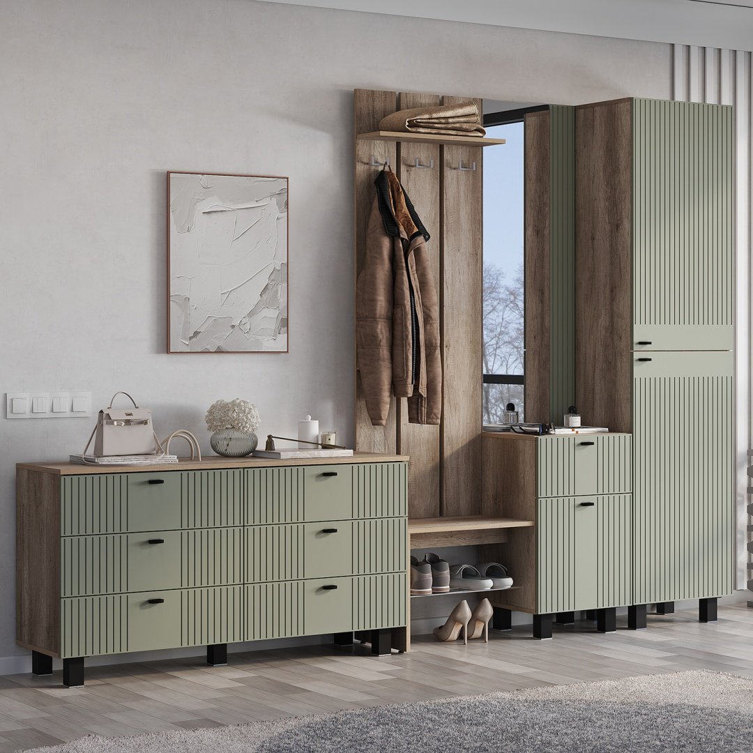 Комод BTS Олива, 130.2x37.6x69.6 см, светло-коричневый, оливковый купить,NaN
