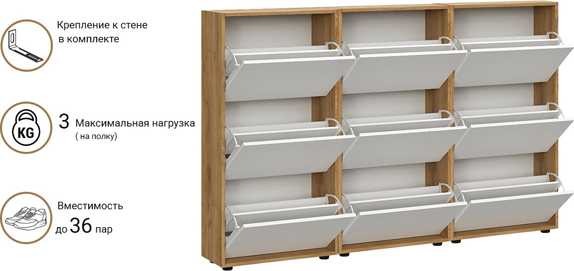 Обувница СВ Мебель 180x25x119 см, ЛДСП купить,NaN