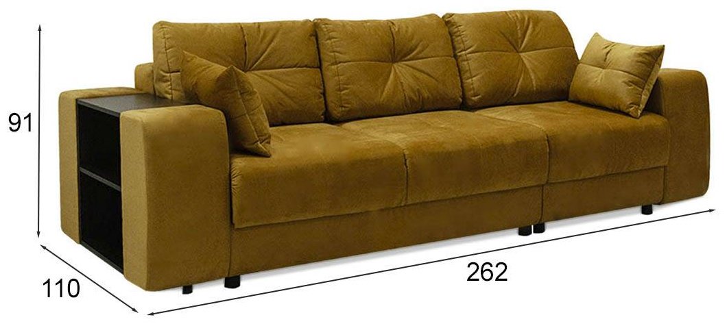 Диван TURAN HOME Deli EW, 262х110 см, обивка микровелюр, горчичный купить,NaN