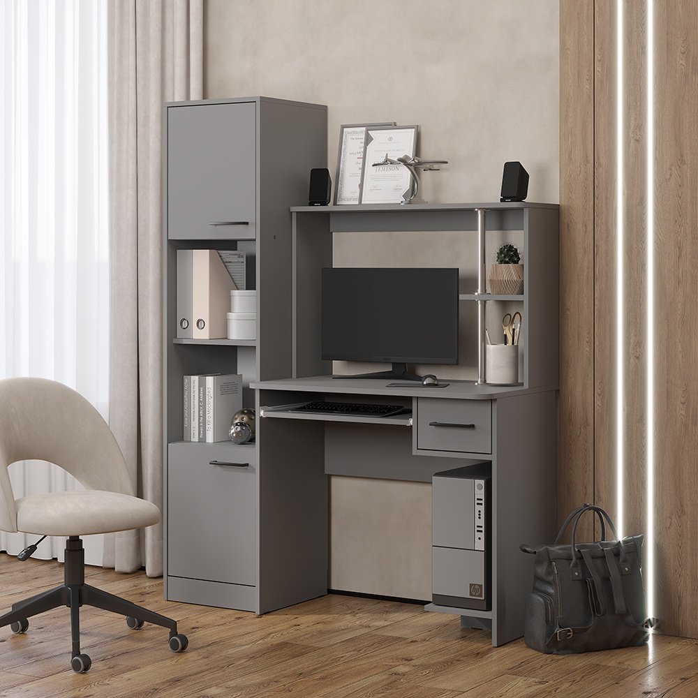 Стол компьютерный с надстройкой BTS Дебют, 127.5х40.2x167.5 см, серый купить,NaN