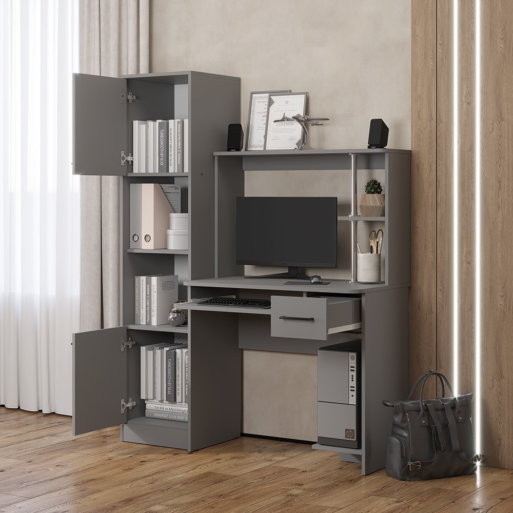 Стол компьютерный с надстройкой BTS Дебют, 127.5х40.2x167.5 см, серый купить,NaN
