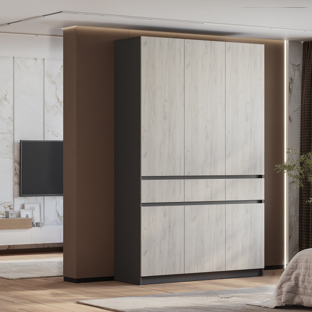 Распашной шкаф BTS Багира, 150.2x238.4х51 см, графит, светло серый купить,NaN